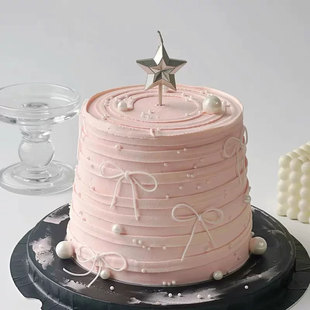 网红仙女同款生日烘焙蛋糕装饰五角星蜡烛摆件丝带蝴蝶结糖珠插件