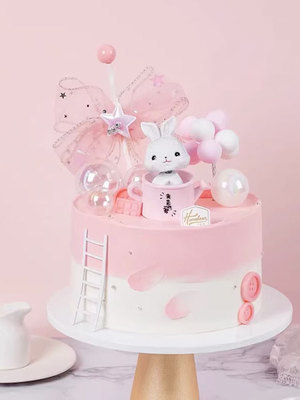 可爱粉色茶杯兔子粉色热气球派对