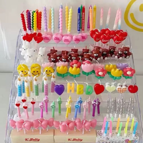 卡通ins风生日蜡烛蛋糕装饰小熊笑脸花朵派对帽爱心儿童生日蜡烛