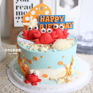 网红软陶螃蟹蛋糕装饰巨蟹座生日摆件海洋贝壳数字硅胶模具甜品台