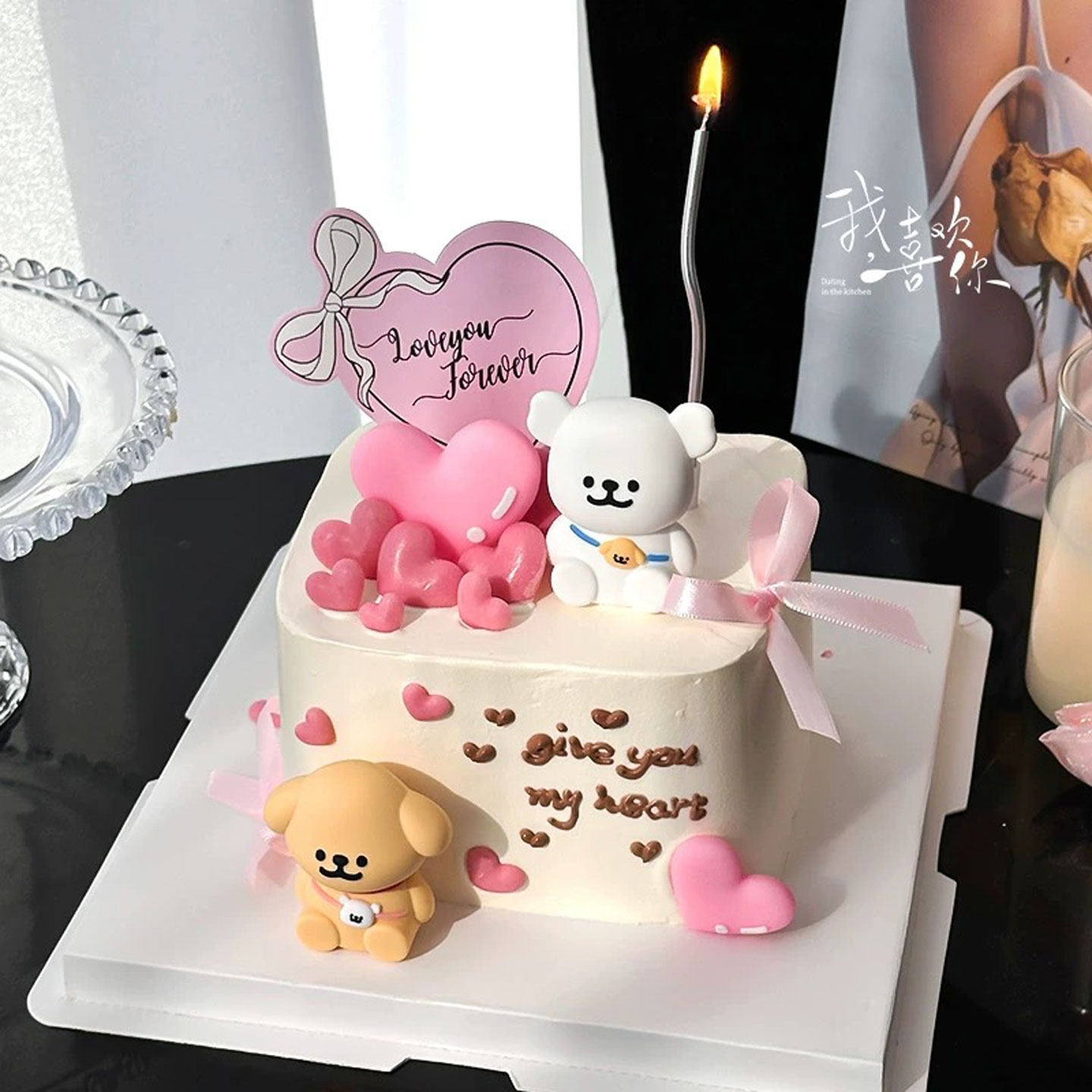 2.14网红情人节蛋糕装饰坐姿背包小狗摆件软胶爱心love卡片插件,节庆用品/礼品,节日装扮用品,淘宝优惠券,粉丝福利购,淘宝优惠卷