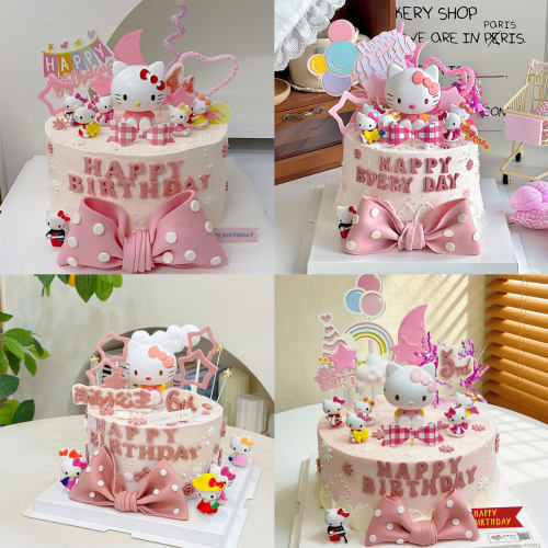 网红卡通KT猫蛋糕装饰HelloKitty摆件儿童公主生日烘焙插件配件