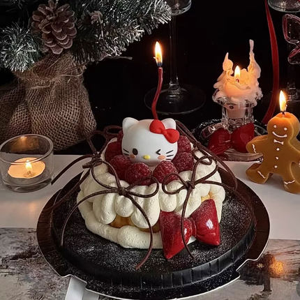 2026新年跨年蛋糕装饰圣诞节KT猫hellokitty凯蒂猫红色蝴蝶结装扮