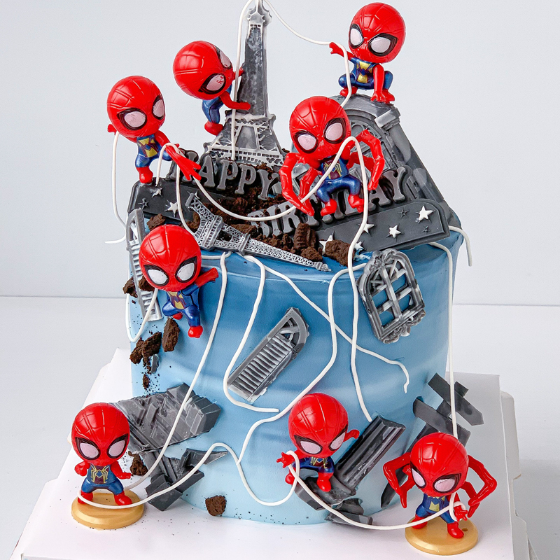 网红卡通蜘蛛侠蛋糕装饰摆件儿童超级英雄复仇者联盟玩偶配件装饰