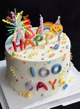 网红ins风软胶彩色happy100day字母蛋糕装饰摆件满月百天生日插件