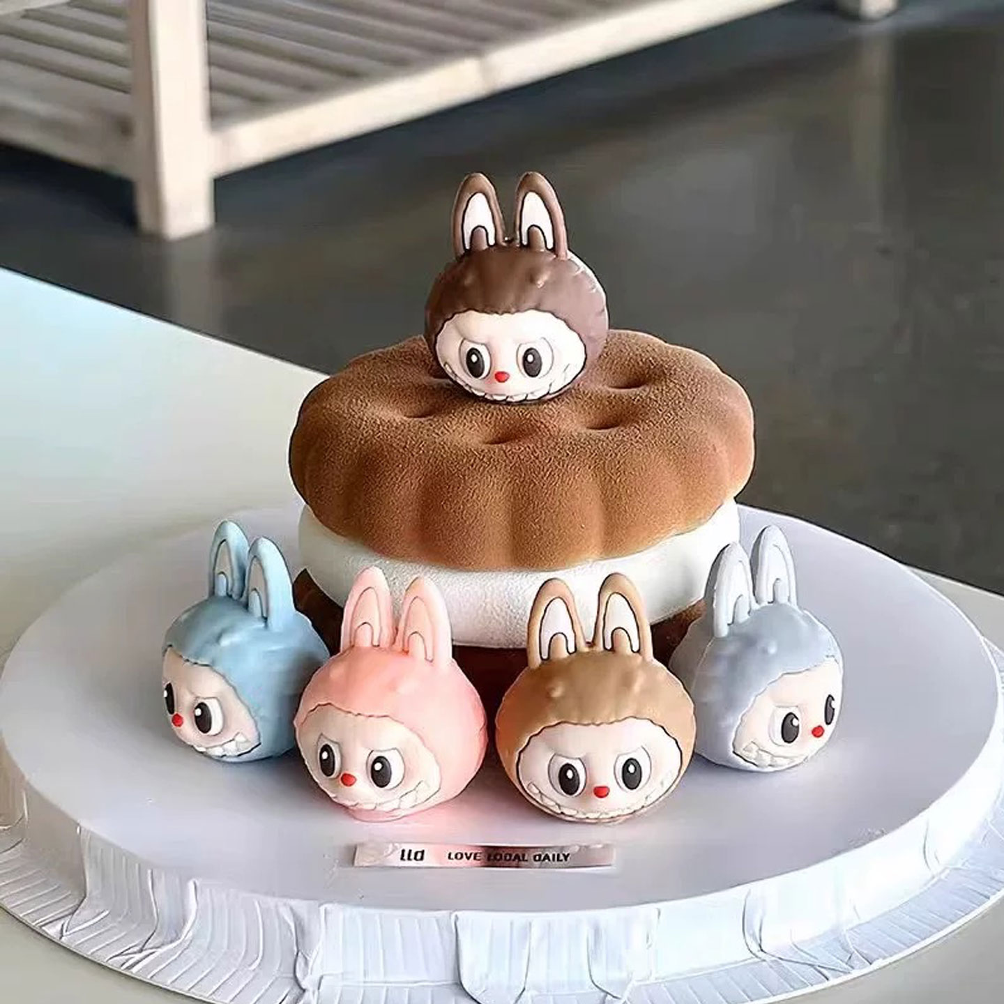 创意卡通布布头蛋糕装饰摆件拉布布可爱立体小兔子头生日装扮插件