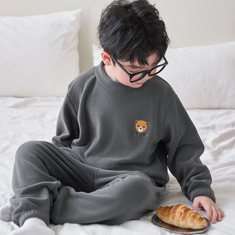 儿童奥粒绒睡衣套装秋冬款摇粒绒男童女童家居服加绒加厚宝宝睡裤