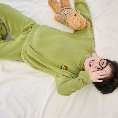 男童奥粒绒睡衣套装宝宝秋冬款摇粒绒女童家居服加绒加厚儿童睡裤