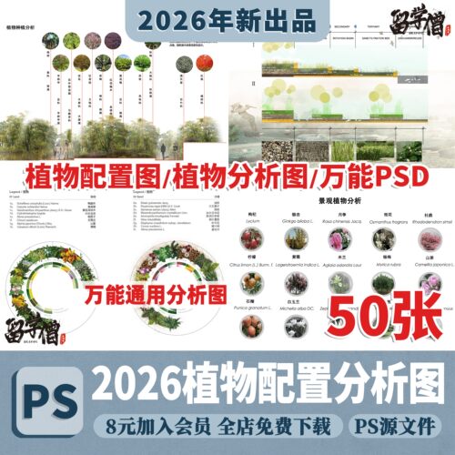 建筑景观环艺室内设计分析植物配置图PSD展板PS素材前期通用模块