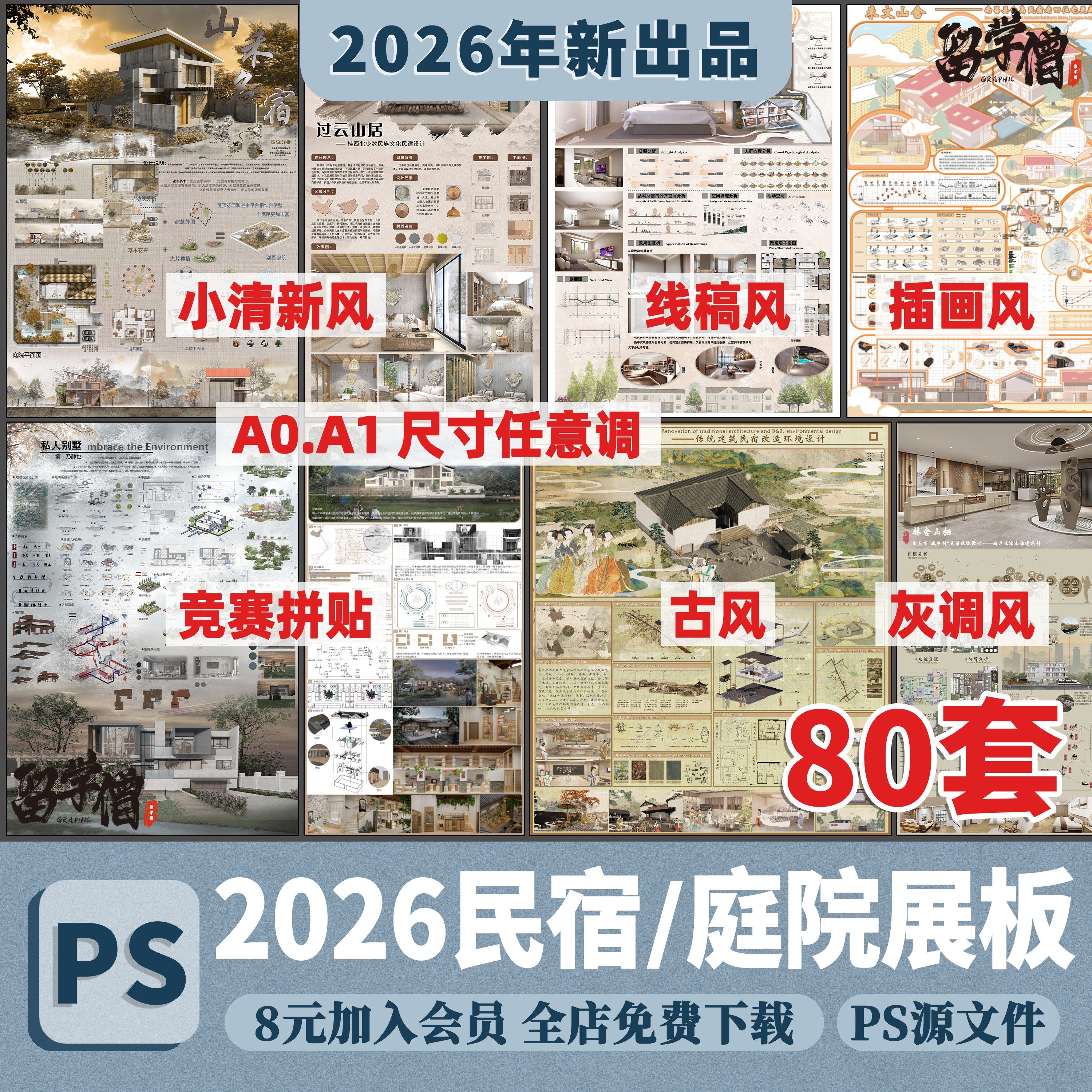 乡村民宿景观建筑室内别墅庭院设计改造分析图素材PS展板PSD模板,商务/设计服务,设计素材/源文件,淘宝优惠券,粉丝福利购,淘宝优惠卷