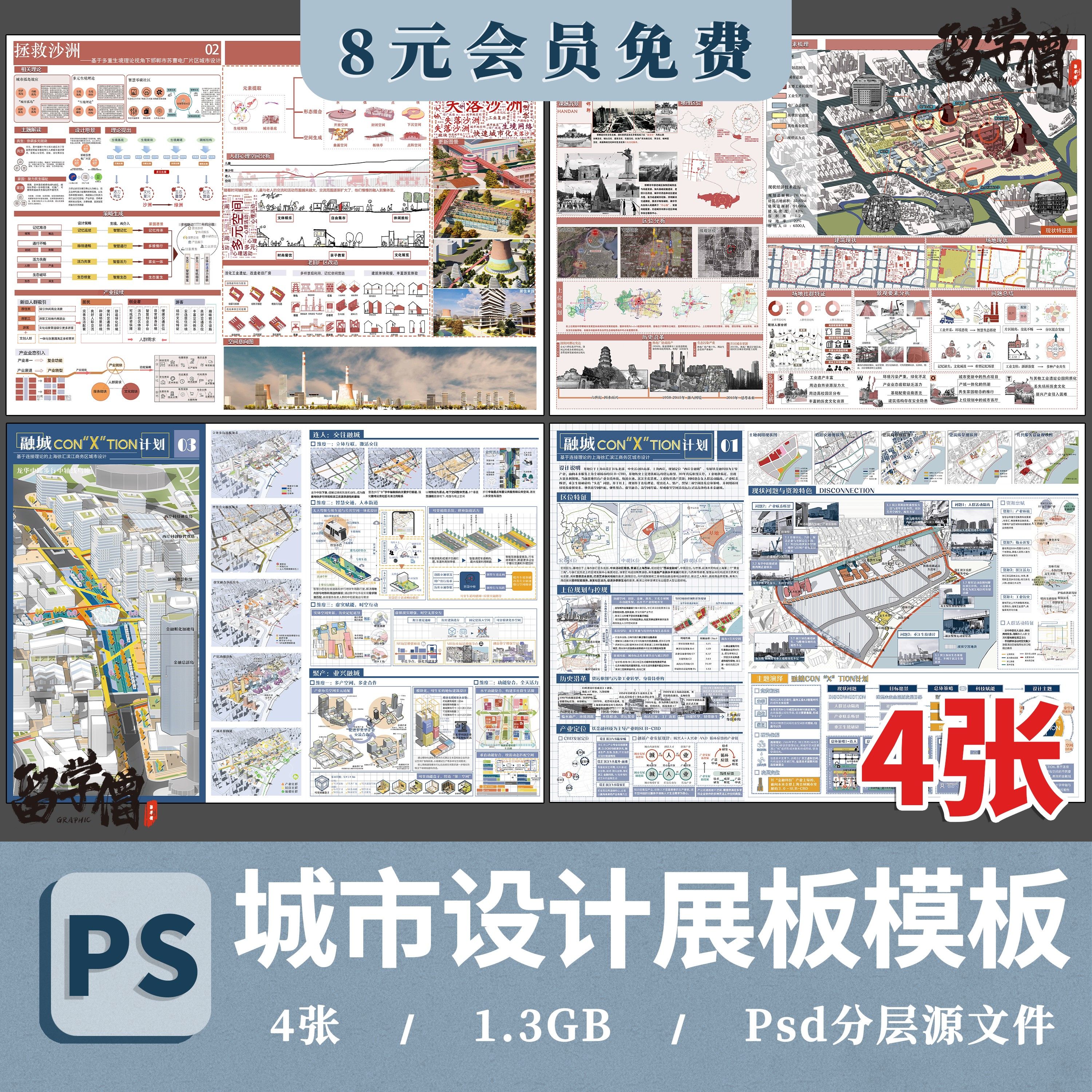 2025ps城市设计展板模板A1A0城市更新厂区更新展板排版ps分层素材