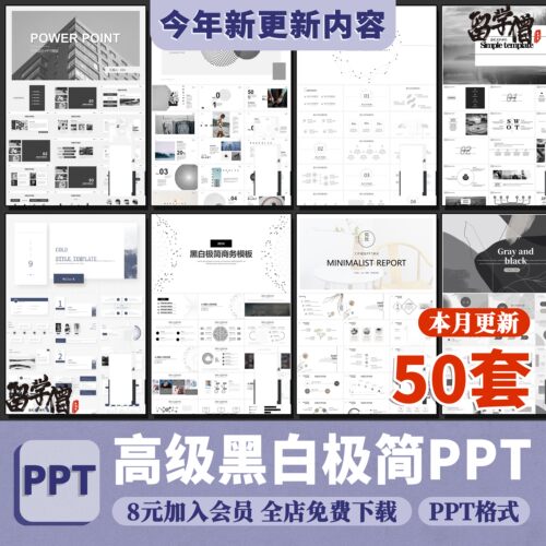 PPT模板高级感极简黑白设计师个人作品集工作汇报艺术简约素材WPS