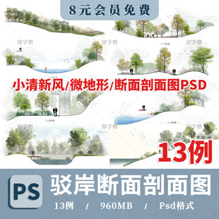 国际竞赛风小清新风格驳岸微地形断面剖面图psd分层源文件素材ps