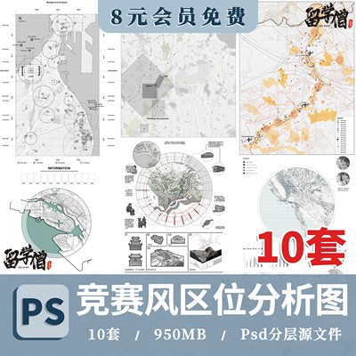 竞赛拼贴风区位分析图前期场地分析景观区位分析图ai/psd分层素材