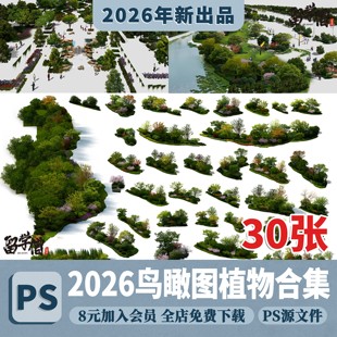 鸟瞰图植物ps素材园林景观建筑乔灌木效果图树木配景psd分层素材