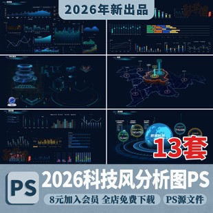 数据可视化平台大屏UI组件库边框B端界面科技素材矢量PSD格式500+