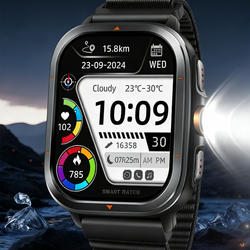 华强北2026新款指南针户外登山海拔气压运动GPS马拉松手电筒手表