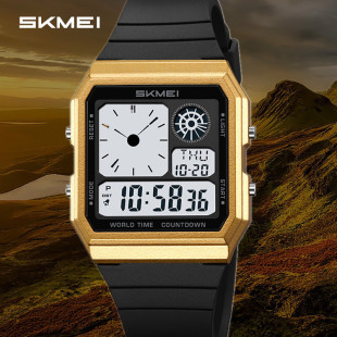 时刻美虚拟指针小方块男款女款学生户外运动防水夜光电子闹钟手表