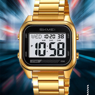 时刻美男士职场商务手表夜光闹铃日期星期秒表钢带防水方形电子表