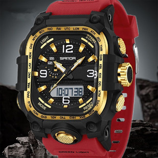 三达经典防水防摔方形大表盘学生多功能watch双显运动男电子手表