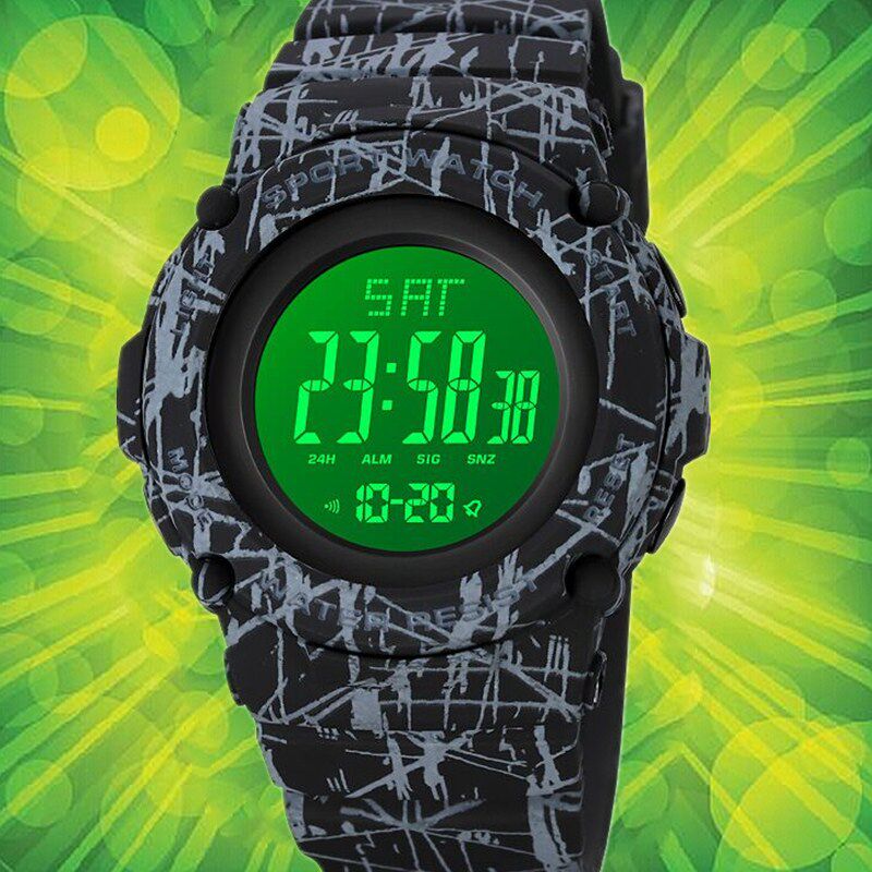 时刻美手表男孩儿童炫酷多功能电子表小学生迷彩夜光防水运动表潮