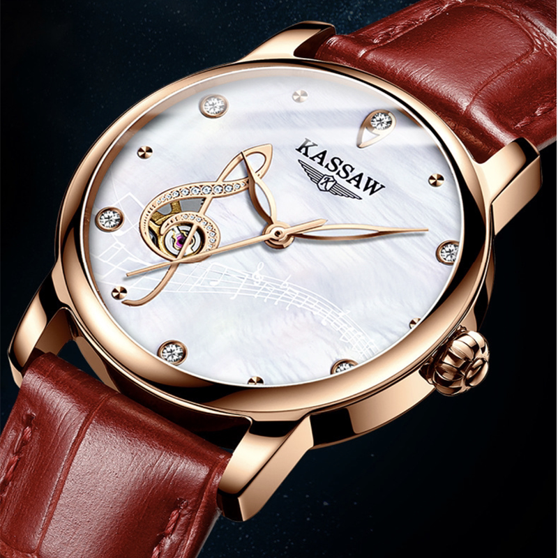 瑞士KASSAW正品手表女士学生夜光防水全自动机械女表进口十大品牌