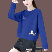 t恤女2025春秋季 新款 韩版 纯棉短款 高腰宽松显瘦百搭长袖 圆领上衣