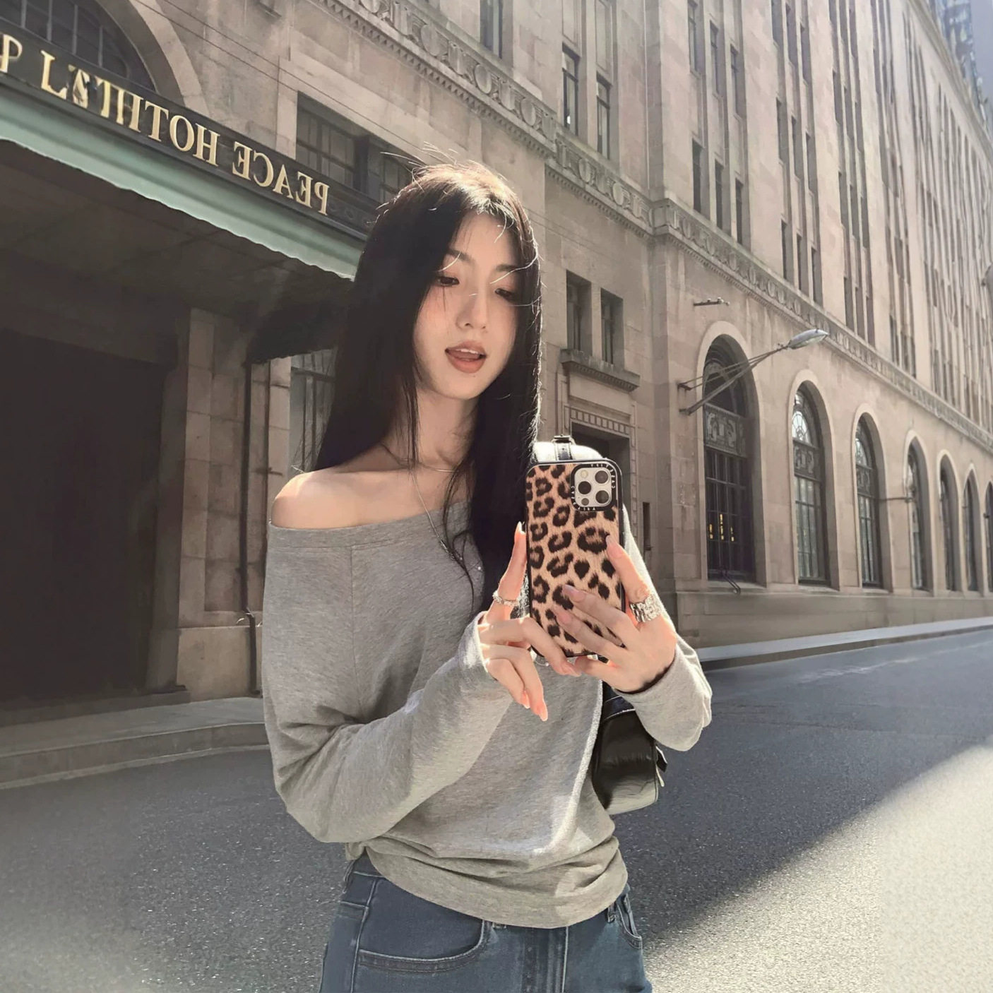 设计感打底衫长袖t恤女宽松慵懒打底裤