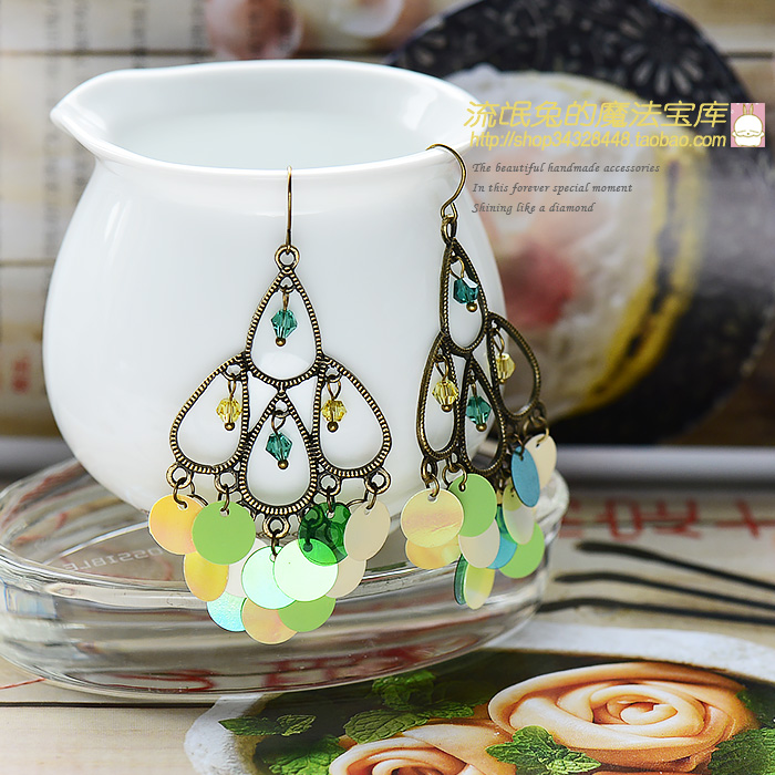 韩版手工耳环 绿衣仙子 可换耳夹