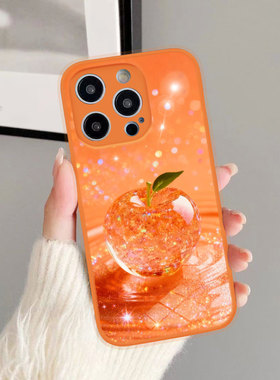 适用17Air时尚闪粉爱橙色水晶苹果17Promax手机壳新款iphone16E保护套11挂绳12高级感13玻璃15plus轻奢IP14PM