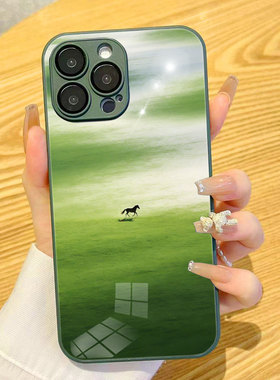 适用VIVOX300春回大地草原小马苹果17Pro手机壳iphone14春日小清新治愈绿色骏马奔腾一加15华为P60荣耀magic8