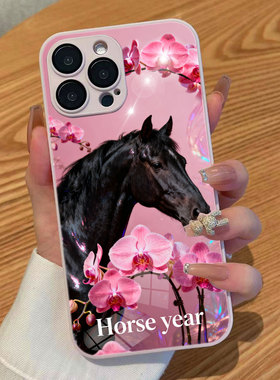 适用iphone17Pro手机壳苹果14套VIVOIQOO15黑色骏马年Horse蝴蝶兰艺术高级感80华为mate70Air荣耀500一加ACE6