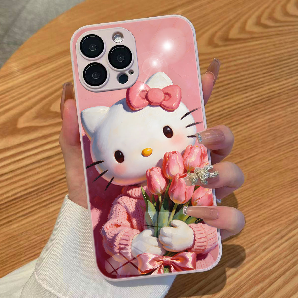 适用VIVOIQOO13郁金香14花朵HelloKitty凯蒂猫KT粉色OPPOreno15小清新iphone17手机壳