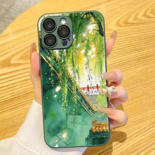 适用VIVOIQOO15中国风水墨艺术水彩晕染烟柳树垂柳宫墙OPPOFindx9pro手机壳春日华为mate70小米17荣耀400苹果