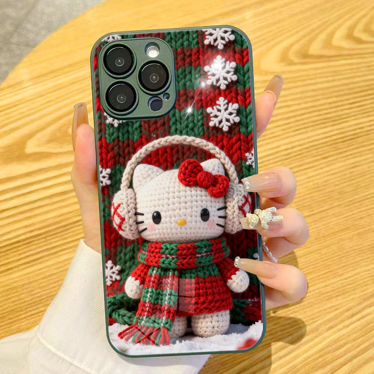 适用iphone17Promax手机壳苹果16保护套OPPO粗毛线编织红绿格子HelloKitty凯蒂猫圣诞KT华为ma