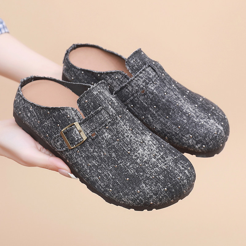 2026夏季新款老北京布鞋女一脚蹬懒人鞋舒适耐磨防滑时尚包头拖鞋