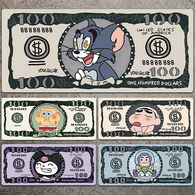 钞票鼠标垫超大号男女生家用办公电脑键盘桌垫锁边环保橡胶可水洗