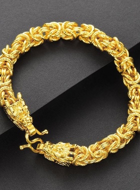 布纹龙头镀金手链男士女款霸气土豪金仿越南沙金网红直播地摊货源