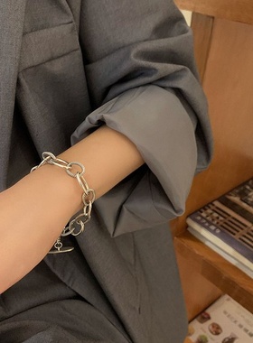 925纯银高级感环扣手链冷淡风女ins嘻哈街潮简约百搭韩版饰品