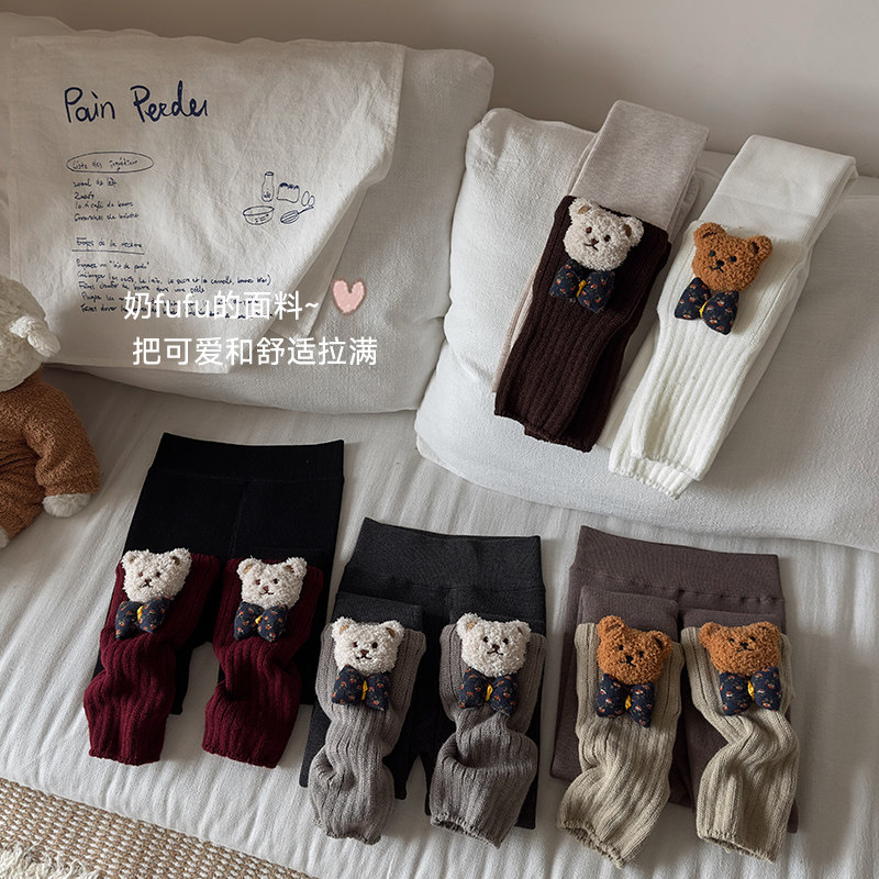 儿童厚绒九分裤秋冬女童拼接玩偶熊堆堆袜套女童可爱保暖打底裤,童装/婴儿装/亲子装,儿童袜子(0-16岁),淘宝优惠券,粉丝福利购,淘宝优惠卷