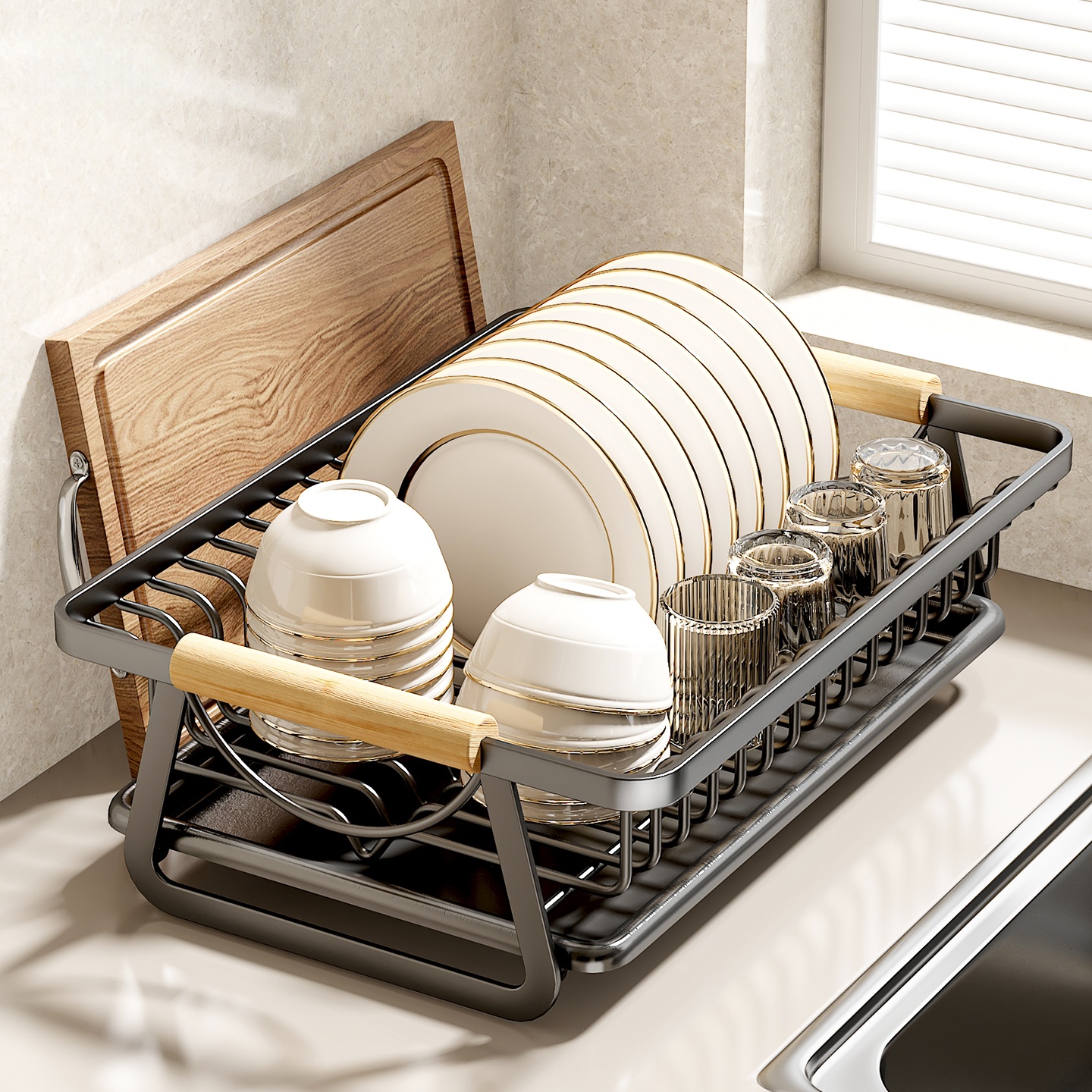 日本进口厨房碗碟沥水收纳架