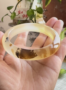 花语玉髓 天然海洋玉髓马料黄冰草花玛瑙手镯61.5mm