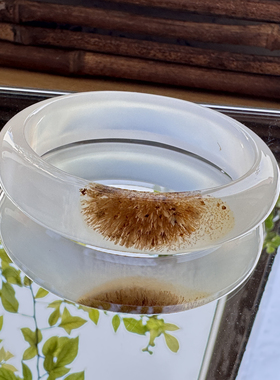 花语玉髓 天然海洋玉髓马料金发丝玛瑙手镯圈口54.5