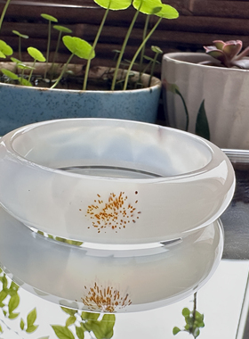 花语玉髓 天然海洋玉髓马料金发丝玛瑙手镯圈口55mm