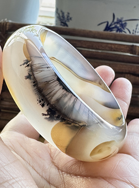 花语玉髓 马料发丝意境景观玛瑙手镯圈口56mm