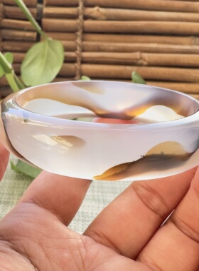 花语玉髓 天然海洋玉髓马料高冰意境景观玛瑙手镯圈口56mm