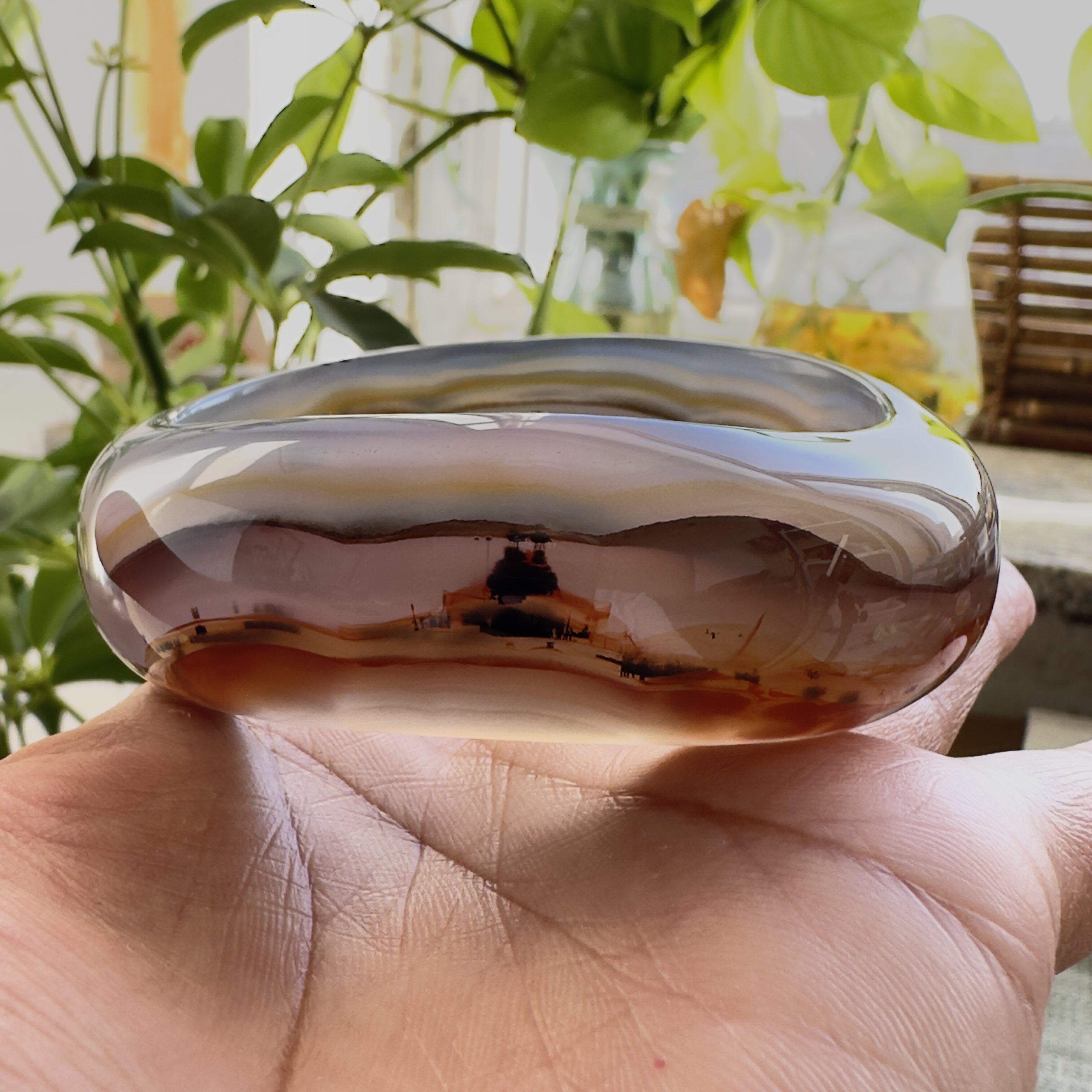花语玉髓 天然巴西老料水墨满圈刺景扭扭玛瑙手镯圈口62 带彩虹光