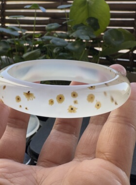 花语玉髓 天然海洋玉髓马料草花玛瑙手镯圈口55mm