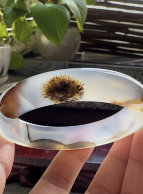 花语玉髓 天然海洋玉髓马料意境发丝玛瑙手镯彩虹光56.5mm