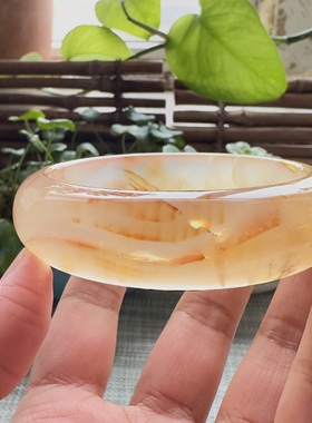 花语玉髓 天然海洋玉髓马料龙纹花瓣玛瑙手镯加宽加厚版60mm